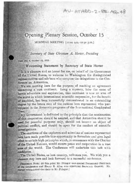 United States, The Conference on Antarctica 1959. Welcoming statement and other opening statements