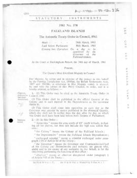 Falkland Islands, Antarctic Treaty Order in Council, no 570 of 1961