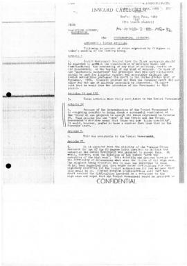 Australia, Department of External Affairs, Cablegram concerning Soviet Attitudes to the draft art...
