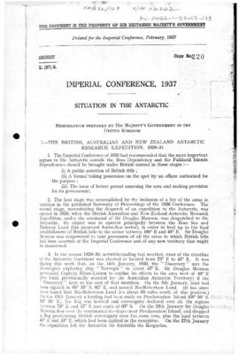 Imperial Conference 1937, situation in the Antarctic