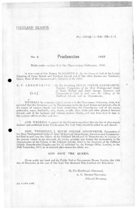 Falkland Islands, Proclamation under the Place-Names Ordinance, no 6 of 1957