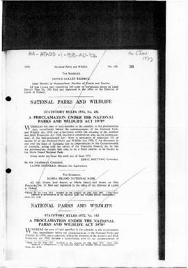 Australia, Proclamation under the National Parks and Wildlife Act 1970 (Tasmania)
