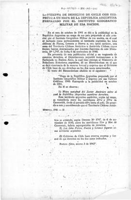 Chilean memorandum to Argentina reserving Chilean rights with regard to an Argentine map showing ...
