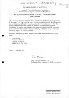 Australia, Notice of completion of an initial environmental evaluation of the conservation progra...