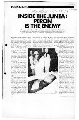 Press article "Inside the junta: Peron is the enemy" The Bulletin 