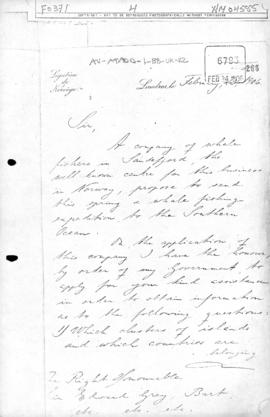 Norwegian note to the United Kingdom enquiring about the sovereignty of territories between longi...