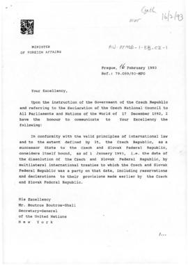 Czech Republic, Minister of Foreign Affairs letter to the Secretary-General of the United Nations...