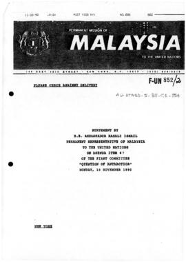 Malaysia, Permanent Mission of Malaysia to the United Nations "Statement by H E Ambassador R...
