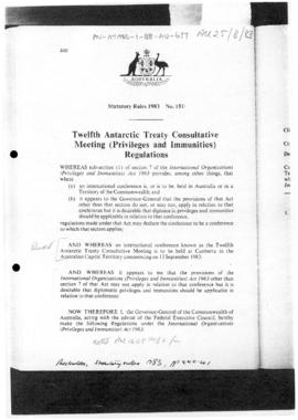 Australia, Statutory Rules 1983, Twelfth Antarctic Treaty Consultative Meeting (Privileges and Im...