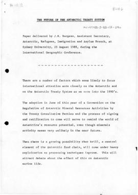 Burgess, John R "The future of the Antarctic Treaty System" Paper delivered at Internat...