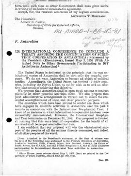 United States announcement of the Washington Conference, and on the adoption of the Antarctic Treaty