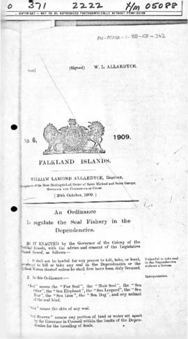 Falkland Islands, Seal Fishery (Dependencies) Ordinance, no 6 o f 1909