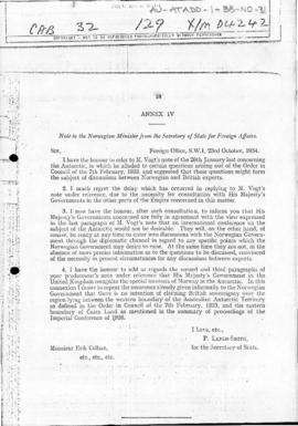 British note to Norway containing an assurance concerning British intentions as regards the regio...