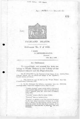 United Kingdom, Whale Fishery (Consolidation) Ordinance, 1936