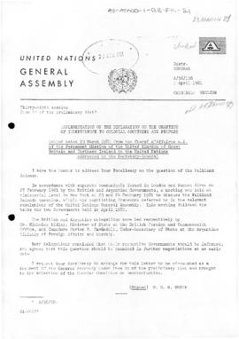 United Nations General Assembly, 36th session, correspondence from United Kingdom and Argentina c...