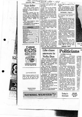 "Libs chase answers to Nella Dan" newspaper article