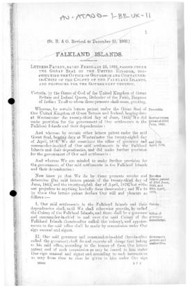 United Kingdom, Letters Patent constituting the office of Governor of the Colony of the Falkland ...