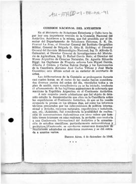 Argentina, Report of a meeting of the National Antarctic Committee discussing the possibility of ...