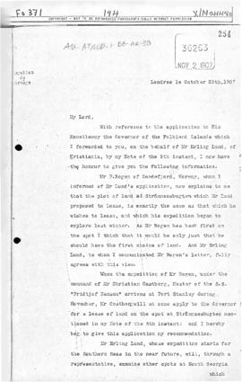 Norwegian letter to the Colonial Office concerning the requested lease of land on South Georgia I...