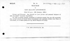 British telegram to New Zealand concerning United States expeditions