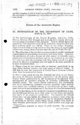 United States, State Department memorandum concerning claims to Antarctica and participation in t...