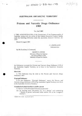 Poisons and Narcotic Drugs Ordinance 1985 of the Australian Antarctic Territory