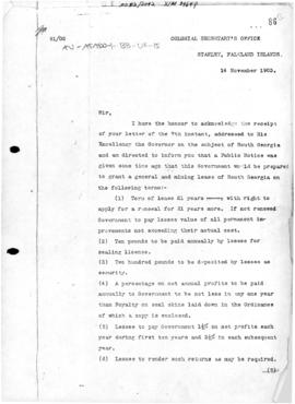 United Kingdom, Letter intimating British willingness to lease South Georgia Island