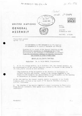 United Nations General Assembly, 31st session, implementation of the Declaration on the Granting ...