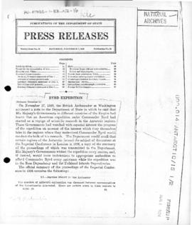 United States press release concerning United Kingdom areas subject to British claim in Byrd Expe...