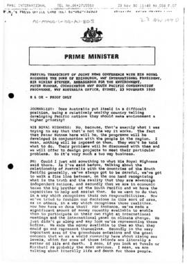 Australia, Prime Minister (Bob Hawke) "Partial transcript of joint news conference with the ...