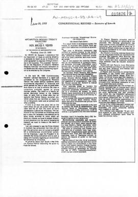US Congressional Record, Bruce Vento, Antarctica mining treaty rejected