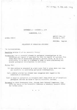 Tenth Antarctic Treaty Consultative Meeting (Washington) Working paper 5 Revision 4 "Collect...