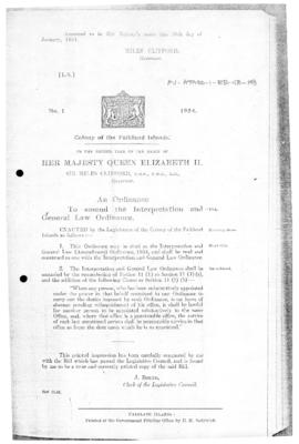 Falkland Islands, Interpretation and General Law Ordinance (Amendment), no 1 of 1954