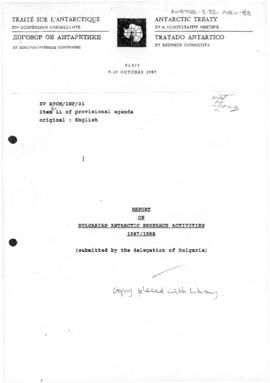 Fifteenth Antarctic Treaty Consultative Meeting, Paris, Information paper 31 "Report on Bulg...