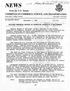 United States Senate, Committee on Commerce, Science, and Transportation, press release concernin...