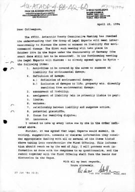 Antarctic Treaty, correspondence concerning Annex on environmental liability