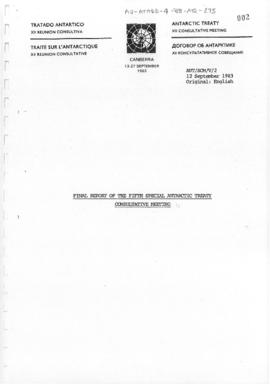 Fifth Special Antarctic Treaty Consultative Meeting (Canberra) Working paper 2 "Final report...