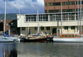 Boats moored at Constitution Dock in front of Marine Board building