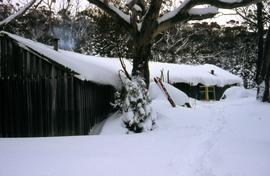 Heavy snowfall at Hobart Walking Club hut at Lake Dobson