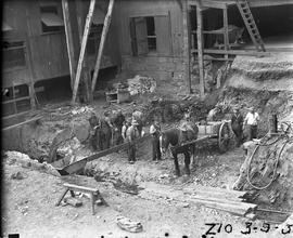 Horse and cart used in excavation of Derwent Prime furnace site at E.Z. Co. Zinc Works