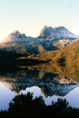 Reflection of mountain on surface of Dove Lake