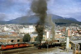 Diesel and steam trains at Hobart Station