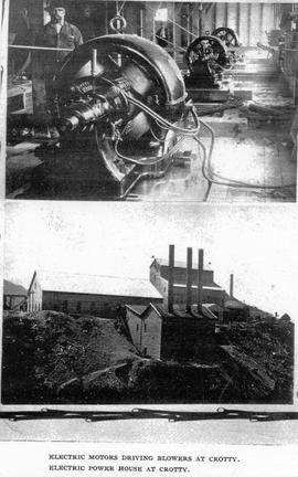 Two views of Crotty, Tasmania, showing electric machinery and power station.