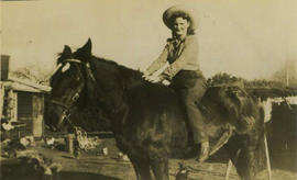 Marjorie Blackwell riding a horse, Campbelltown