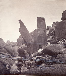People among rocks at summit of Mt Wellington