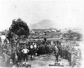 View of a wood chopping competition, Zeehan, Tasmania