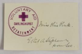 Voluntary Aid Detachment Darlinghurst membership card