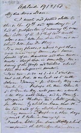 Letter Francis Cotton to Anna Maria Cotton 19th Feb 1868