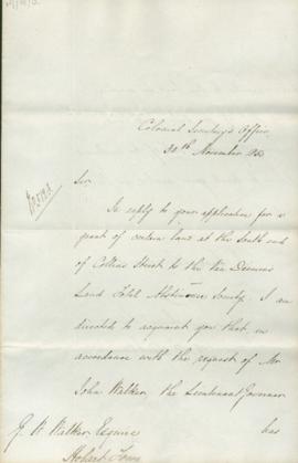 Letter from Bicheno, Colonial Secretary's office
