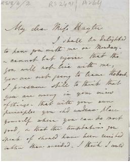 Letter from Jane, Lady Franklin to Miss Hayter